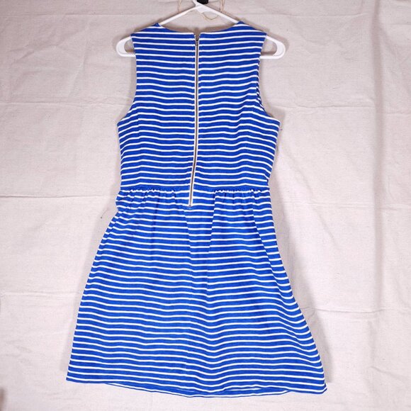 J. Crew Striped Pleated Ponte Dress Womens Medium Zip Back Blue White - Picture 2 of 12